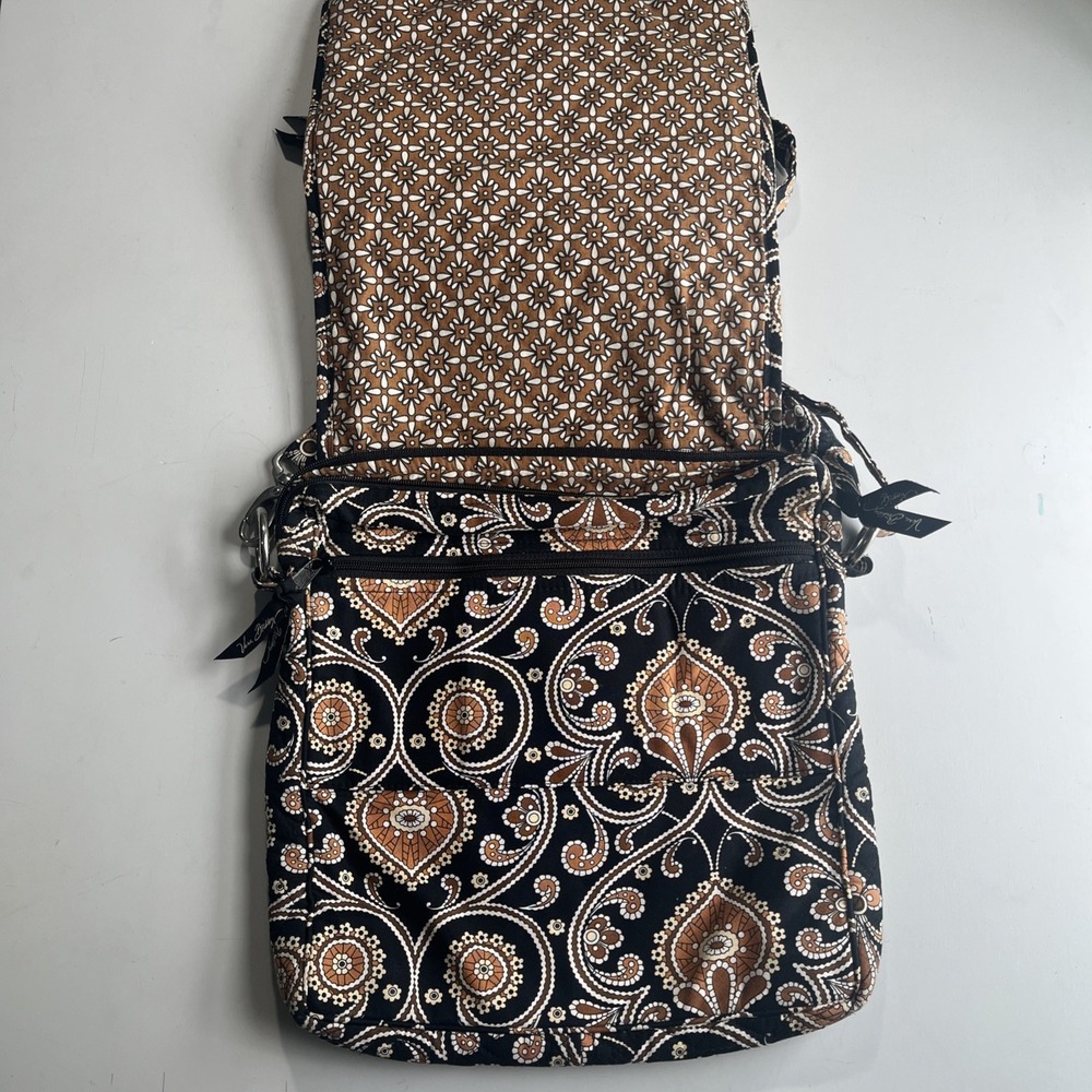 Vera Bradley Crossbody Paisley Caffe Latte Brown Black Bag Purse Flap Boho - Picture 3 of 13